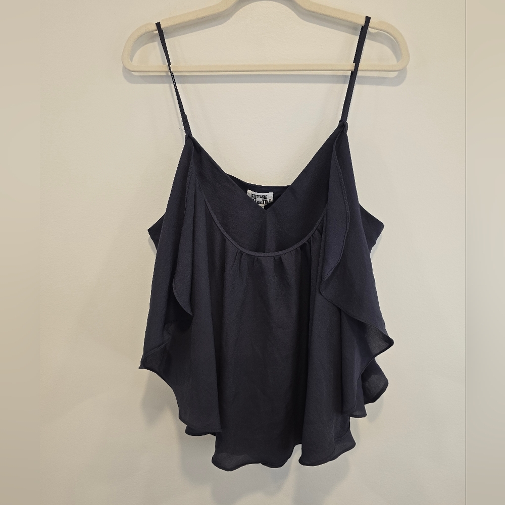 Chic Black Ruffle Camisole Size Large Nwt.
